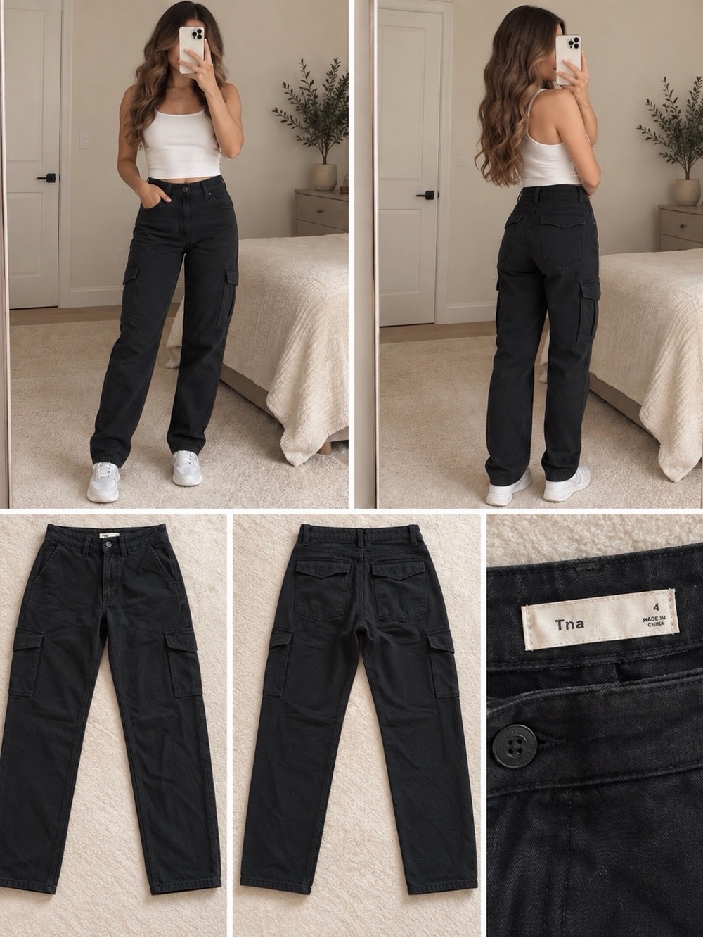 TNA Black Straight Leg Cargo Jeans